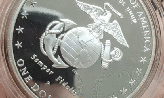 United States Marine Corps commemorative silver dollar coin in plastic, from sell Lagrange coin collection